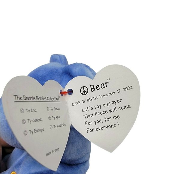 TY Beanie Baby Peace Teddy Bear 9" Blue Plush Stuffed Vintage 2002 With Tags - Picture 4 of 4